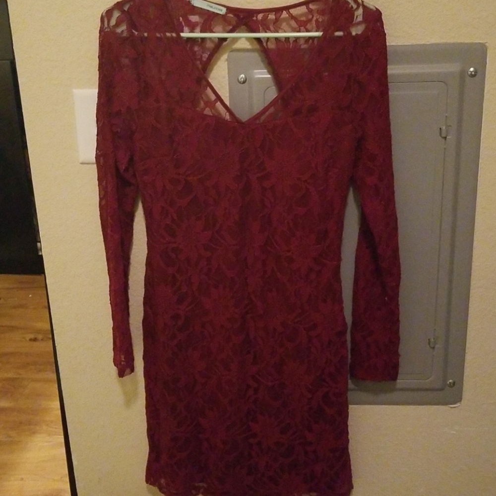 Maurices Deep Red Lace Backless Dress